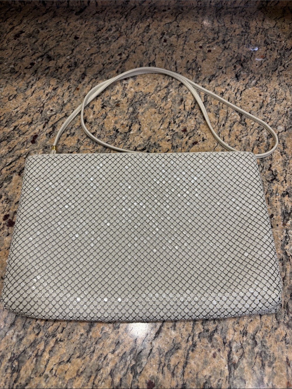 Whiting & Davis Ivory Mesh Crossbody Clutch Convertible Purse